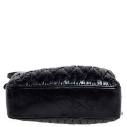 Pre Owned Miu Miu Black Shine Matelasse Leather Double Zip Crossbody Bag