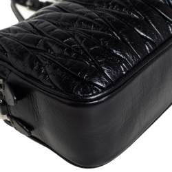 Pre Owned Miu Miu Black Shine Matelasse Leather Double Zip Crossbody Bag