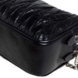 Pre Owned Miu Miu Black Shine Matelasse Leather Double Zip Crossbody Bag