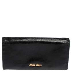 Pre Owned Miu Miu Black Crackled Leather Studded Continental Wallet