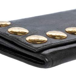 Pre Owned Miu Miu Black Crackled Leather Studded Continental Wallet