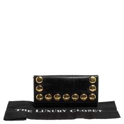 Pre Owned Miu Miu Black Crackled Leather Studded Continental Wallet