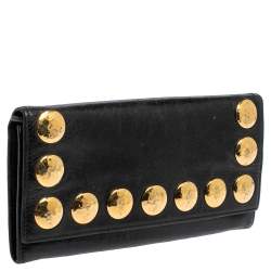 Pre Owned Miu Miu Black Crackled Leather Studded Continental Wallet