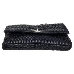 Pre Owned Miu Miu Black Matelassé Leather Crystal Embellished Shoulder Bag