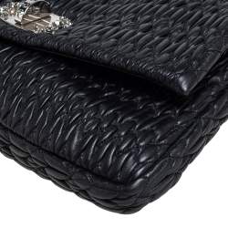 Pre Owned Miu Miu Black Matelassé Leather Crystal Embellished Shoulder Bag
