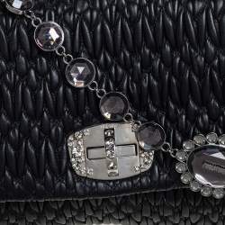 Pre Owned Miu Miu Black Matelassé Leather Crystal Embellished Shoulder Bag