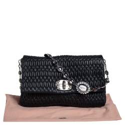 Pre Owned Miu Miu Black Matelassé Leather Crystal Embellished Shoulder Bag