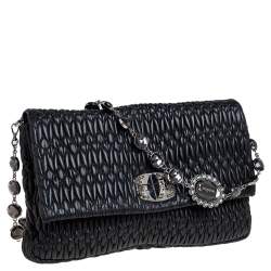 Pre Owned Miu Miu Black Matelassé Leather Crystal Embellished Shoulder Bag