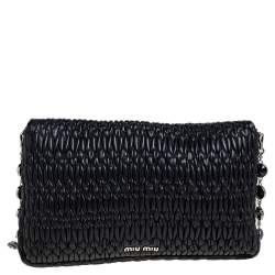 Pre Owned Miu Miu Black Matelassé Leather Crystal Embellished Shoulder Bag