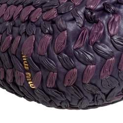 Pre Owned Miu Miu Purple/Dark Plum Woven Leather Push Lock Flap Hobo