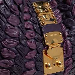 Pre Owned Miu Miu Purple/Dark Plum Woven Leather Push Lock Flap Hobo