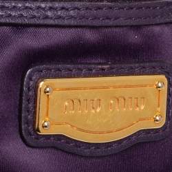 Pre Owned Miu Miu Purple/Dark Plum Woven Leather Push Lock Flap Hobo