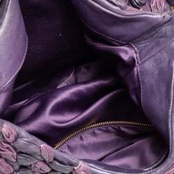 Pre Owned Miu Miu Purple/Dark Plum Woven Leather Push Lock Flap Hobo