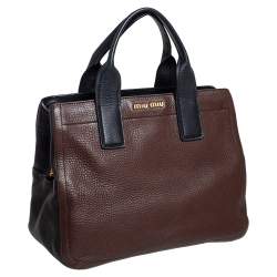 Pre Owned Miu Miu Dark Brown/Black Leather Caribou Satchel