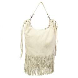 Miu Miu Light Beige Suede Fringe Hobo
