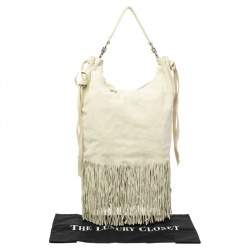 Miu Miu Light Beige Suede Fringe Hobo