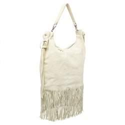 Miu Miu Light Beige Suede Fringe Hobo