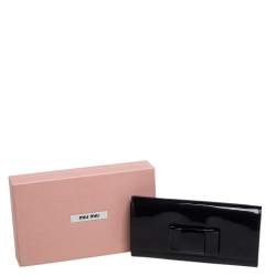 Miu Miu Black Patent Leather Bow Continental Wallet