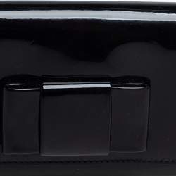 Miu Miu Black Patent Leather Bow Continental Wallet