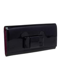Miu Miu Black Patent Leather Bow Continental Wallet