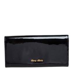 Miu Miu Black Patent Leather Bow Continental Wallet