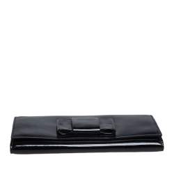 Miu Miu Black Patent Leather Bow Continental Wallet