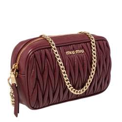 Pre Owned Miu Miu Dark Red Matelassé Leather Crossbody Bag