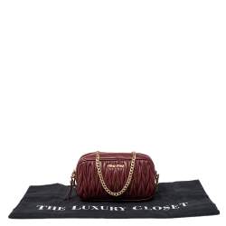 Pre Owned Miu Miu Dark Red Matelassé Leather Crossbody Bag