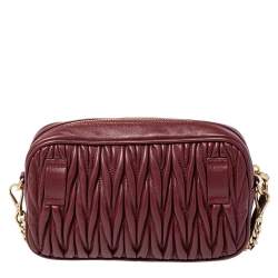 Pre Owned Miu Miu Dark Red Matelassé Leather Crossbody Bag