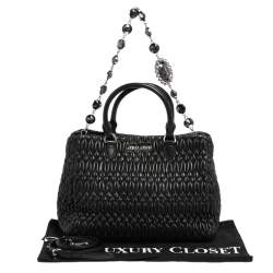 Pre Owned Miu Miu Black Matelasse Nappa Leather Crystal Tote