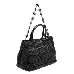 Pre Owned Miu Miu Black Matelasse Nappa Leather Crystal Tote