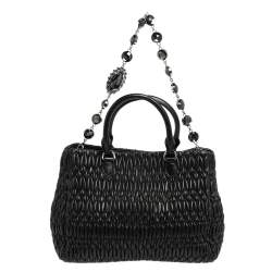 Pre Owned Miu Miu Black Matelasse Nappa Leather Crystal Tote