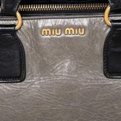 Pre Owned Miu Miu Grey/Black Leather Tote