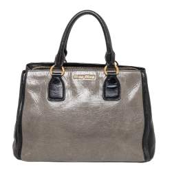 Pre Owned Miu Miu Grey/Black Leather Tote