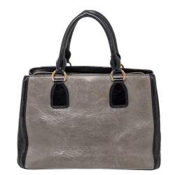 Pre Owned Miu Miu Grey/Black Leather Tote