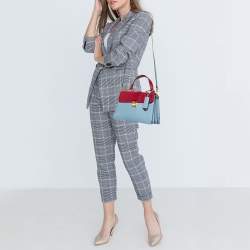 Pre Owned Miu Miu Two Tone Leather Madras Top Handle Bag