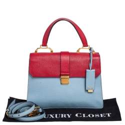 Pre Owned Miu Miu Two Tone Leather Madras Top Handle Bag