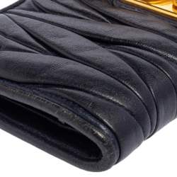 Miu Miu Navy Blue Matelassé Leather Clasp Lock Continental Wallet