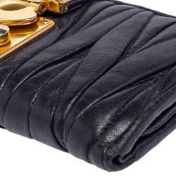 Miu Miu Navy Blue Matelassé Leather Clasp Lock Continental Wallet