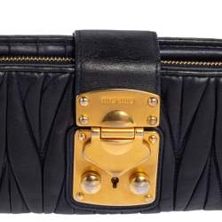 Miu Miu Navy Blue Matelassé Leather Clasp Lock Continental Wallet