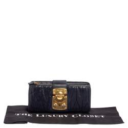 Miu Miu Navy Blue Matelassé Leather Clasp Lock Continental Wallet