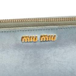 Miu Miu Metallic Blue Leather Zip Around Wallet