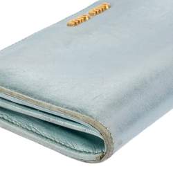 Miu Miu Metallic Blue Leather Zip Around Wallet