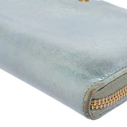 Miu Miu Metallic Blue Leather Zip Around Wallet