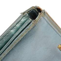 Miu Miu Metallic Blue Leather Zip Around Wallet