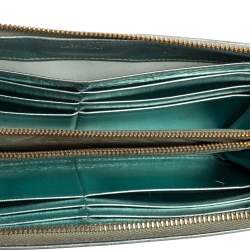 Miu Miu Metallic Blue Leather Zip Around Wallet