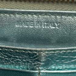 Miu Miu Metallic Blue Leather Zip Around Wallet