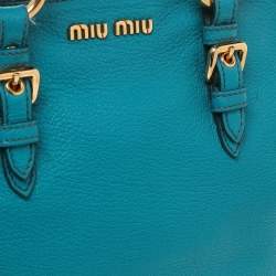 Pre Owned Miu Miu Blue Madras Leather Zip Satchel