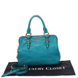 Pre Owned Miu Miu Blue Madras Leather Zip Satchel