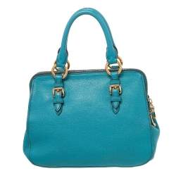 Pre Owned Miu Miu Blue Madras Leather Zip Satchel